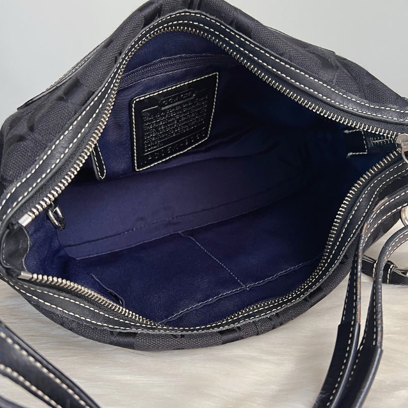 Coach Black Signature Monogram Tassel Charm Shoulder Bag