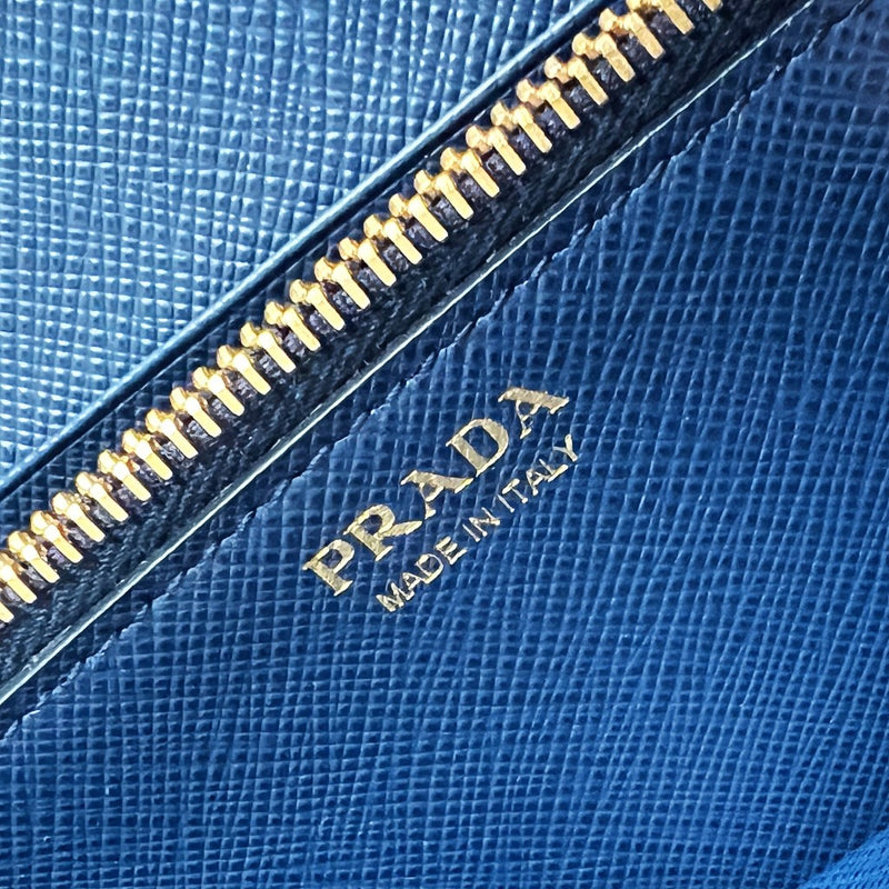 Prada Navy Leather Front Logo Unisex Long Wallet Excellent