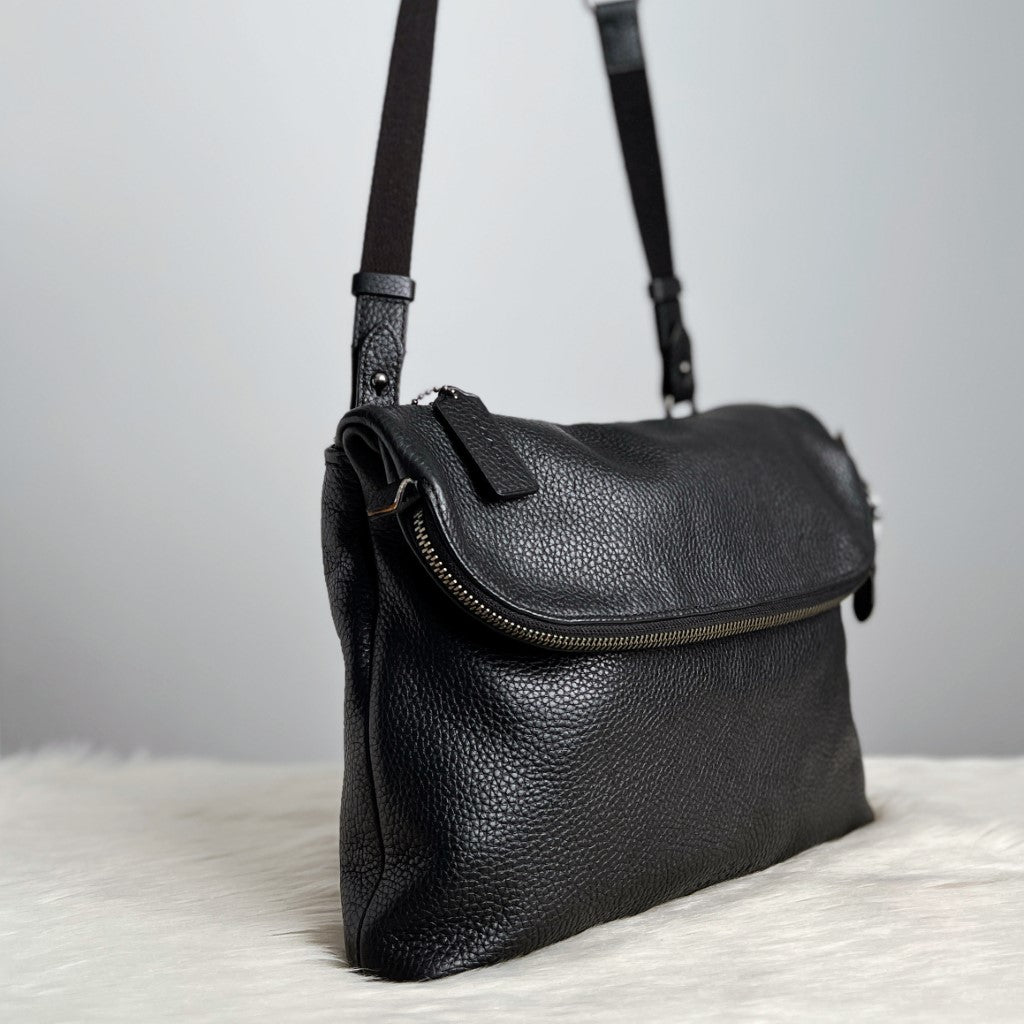 Coach Black Leather Unisex Messenger Crossbody Shoulder Bag