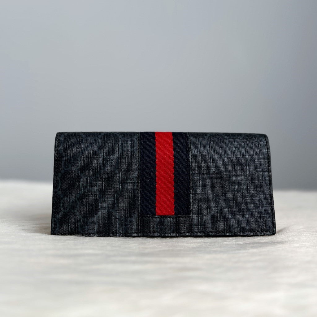 Gucci Signature Double G Monogram Zip Compartment Long Wallet