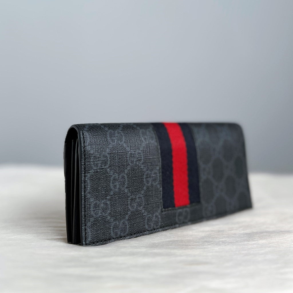 Gucci Signature Double G Monogram Zip Compartment Long Wallet