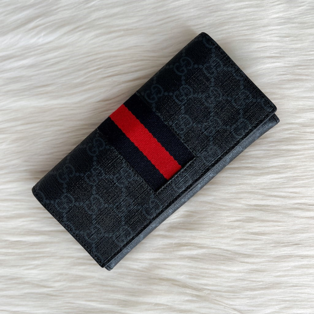 Gucci Signature Double G Monogram Zip Compartment Long Wallet