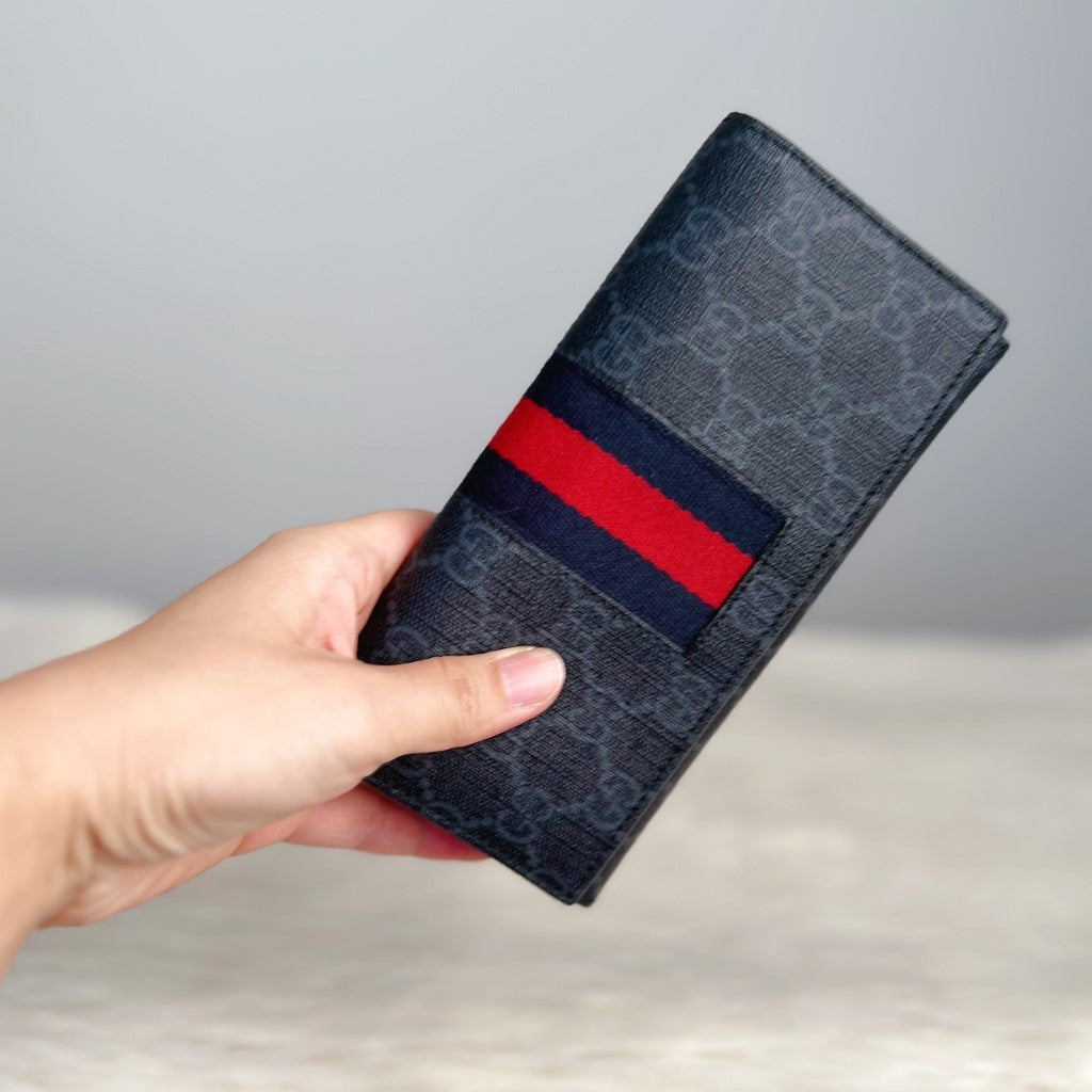 Gucci Signature Double G Monogram Zip Compartment Long Wallet