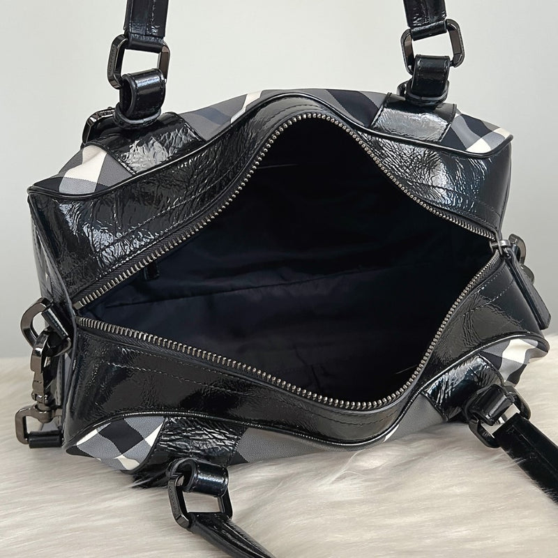Burberry Patent Black Classic Check Pattern 2 Way Shoulder Bag Excellent