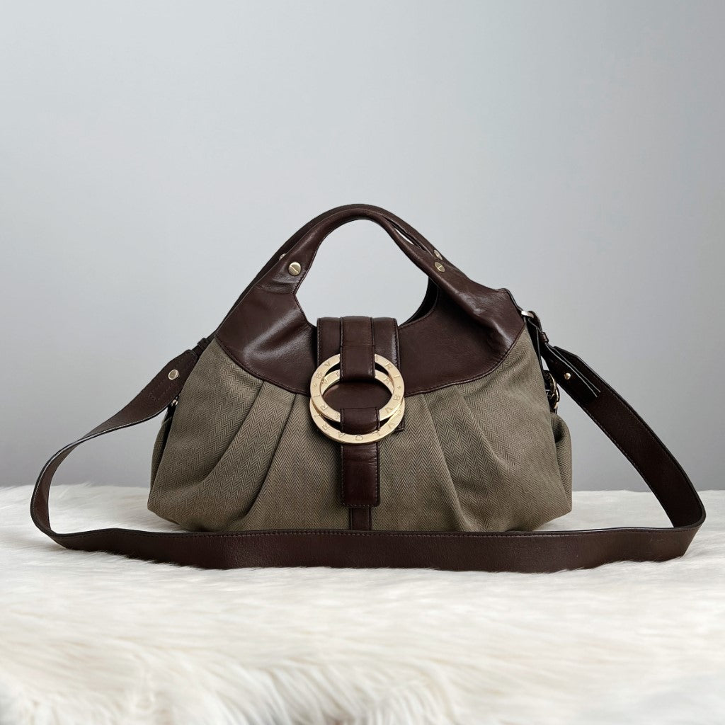 Bvlgari Two Tone Signature Ring Detail 2 Way Shoulder Bag