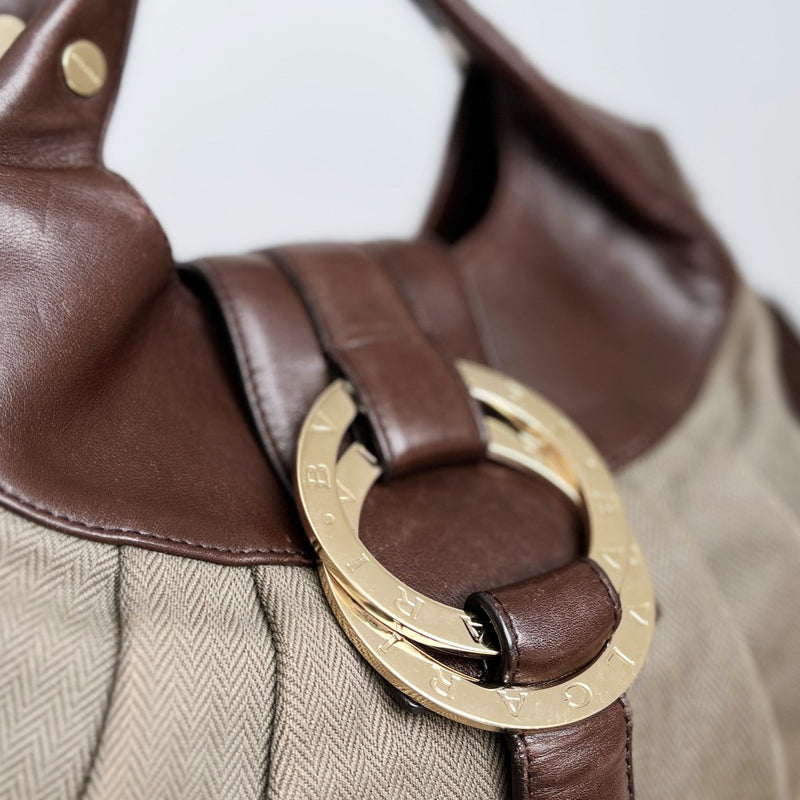 Bvlgari Two Tone Signature Ring Detail 2 Way Shoulder Bag