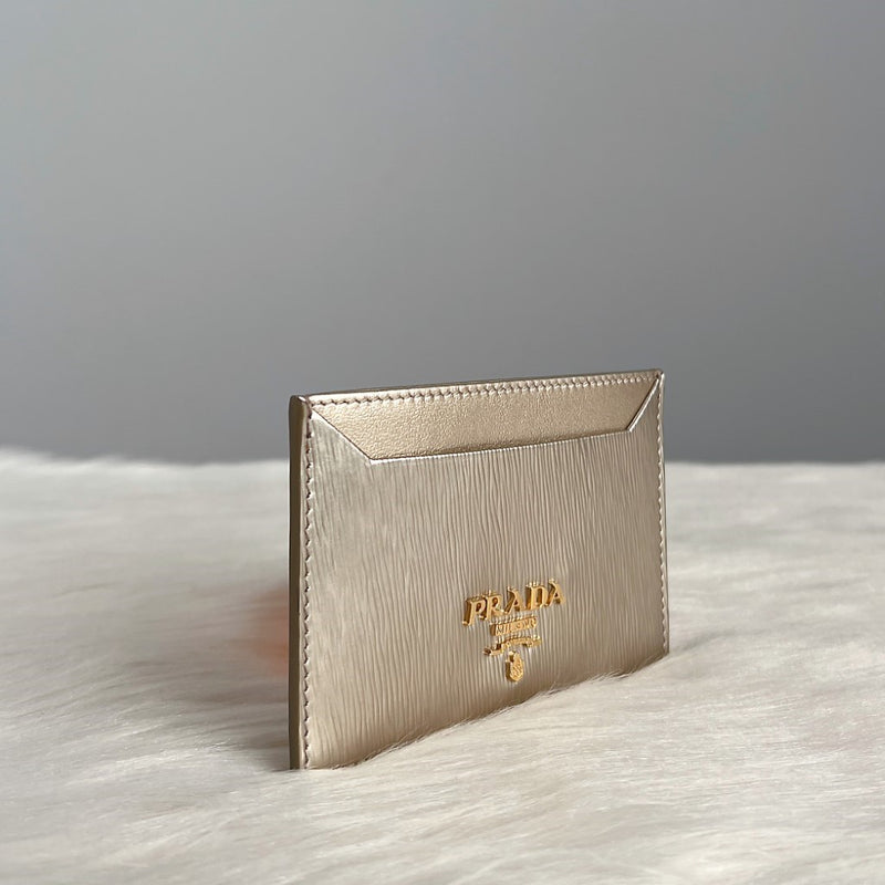 Prada Gold Leather Saffiano Card Holder Excellent