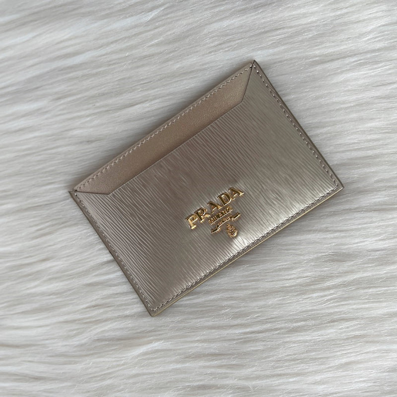 Prada Gold Leather Saffiano Card Holder Excellent