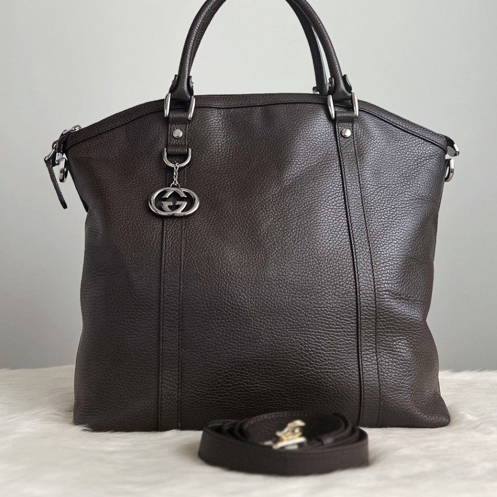 Gucci Double G Charm Chocolate Leather Large 2 Way Shoulder Bag