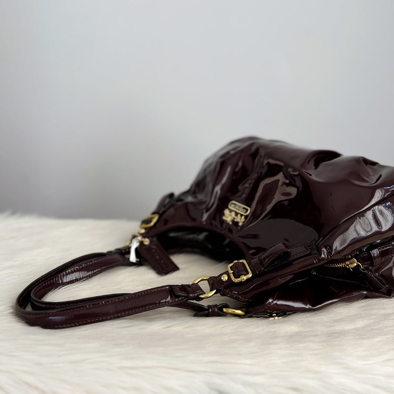 Coach Patent Plum Leather Triple Compartment Shoulder Bag