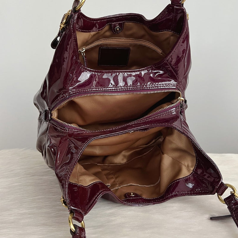 Coach Patent Plum Leather Triple Compartment Shoulder Bag