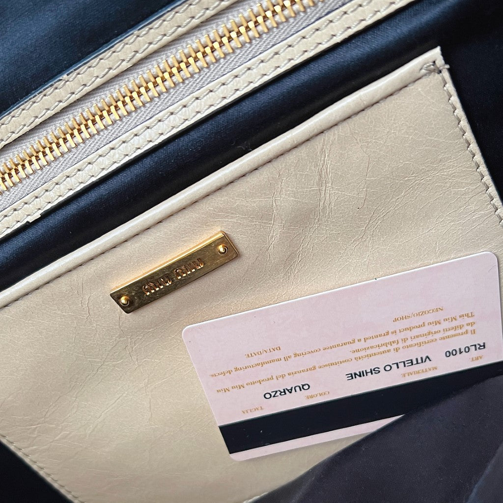 Miu Miu Beige Leather Charm Detail Career Tote Bag