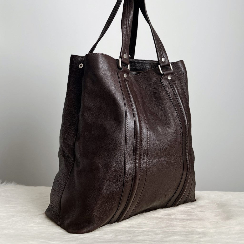 Gucci Chocolate Leather Triple Compartment Oversized Shoulder Bag