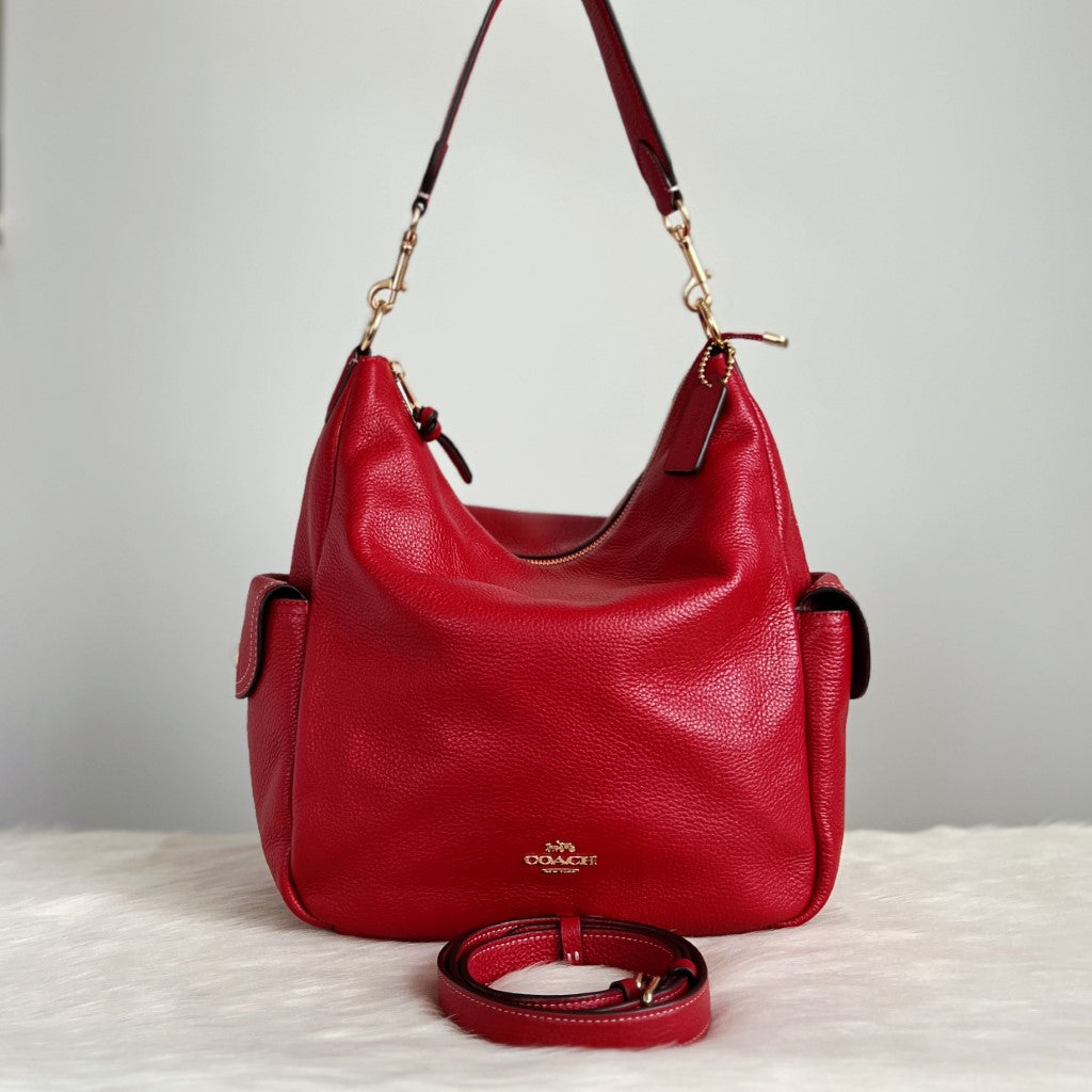 Coach Red Leather Front Logo 2 Way Shoulder Bag Like New