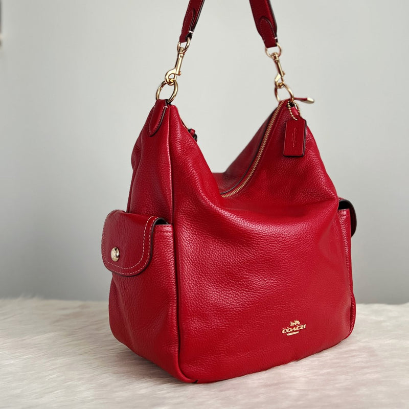 Coach Red Leather Front Logo 2 Way Shoulder Bag Like New
