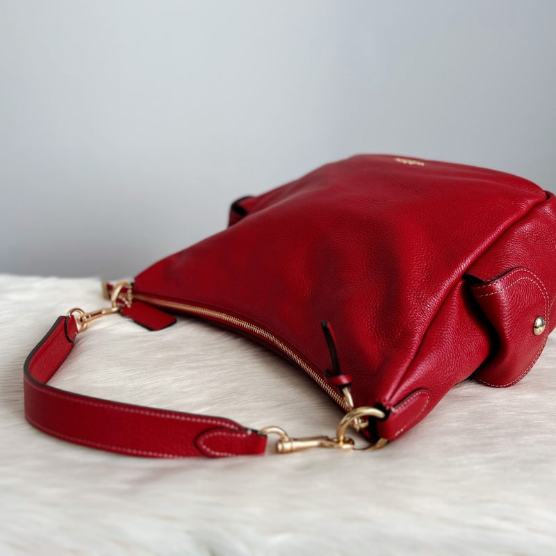 Coach Red Leather Front Logo 2 Way Shoulder Bag Like New
