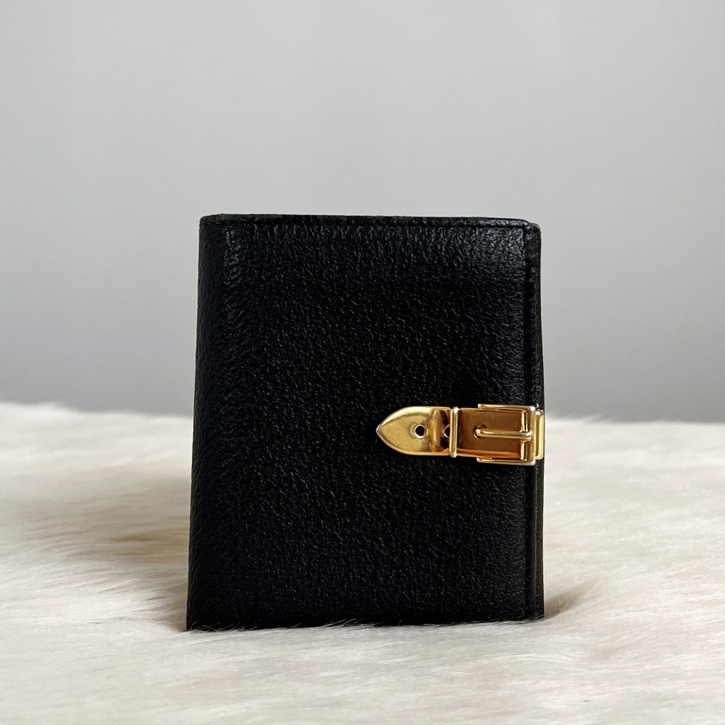 Gucci Black Leather Gold Buckle Unisex Wallet