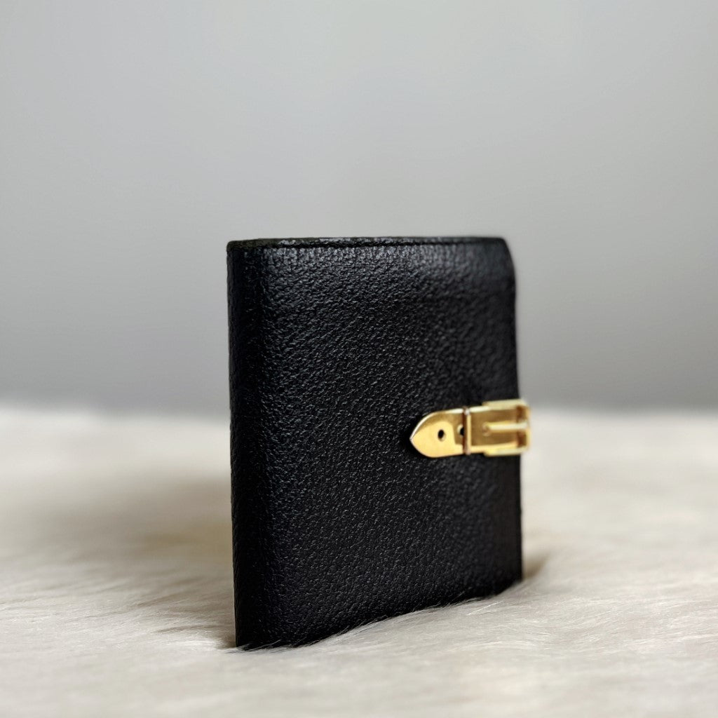 Gucci Black Leather Gold Buckle Unisex Wallet