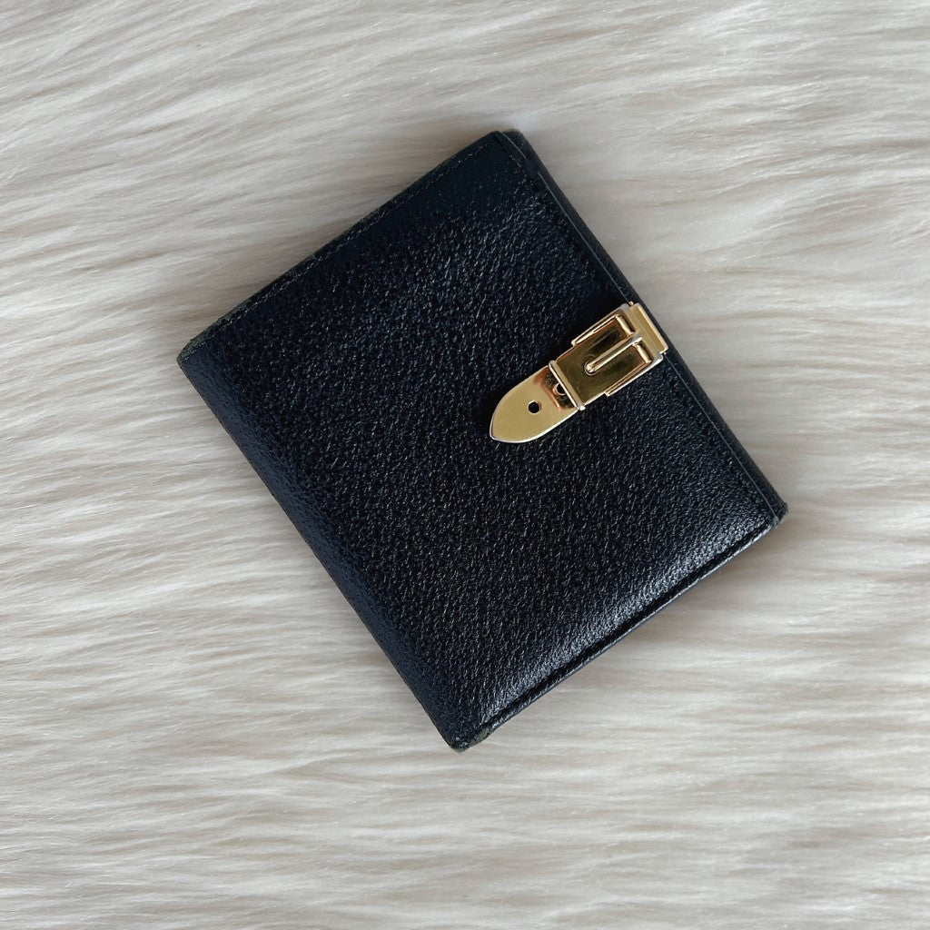 Gucci Black Leather Gold Buckle Unisex Wallet