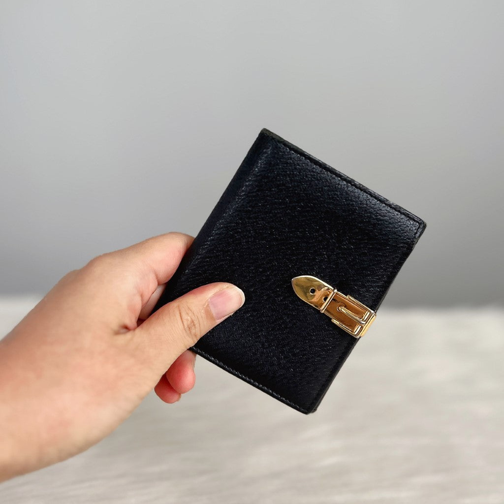 Gucci Black Leather Gold Buckle Unisex Wallet