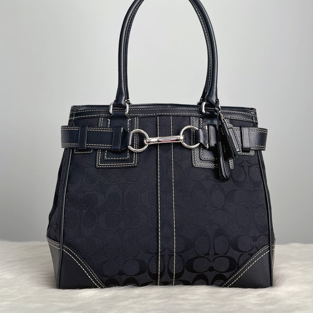 Coach Black Monogram Front Buckle Career Shoulder Bag