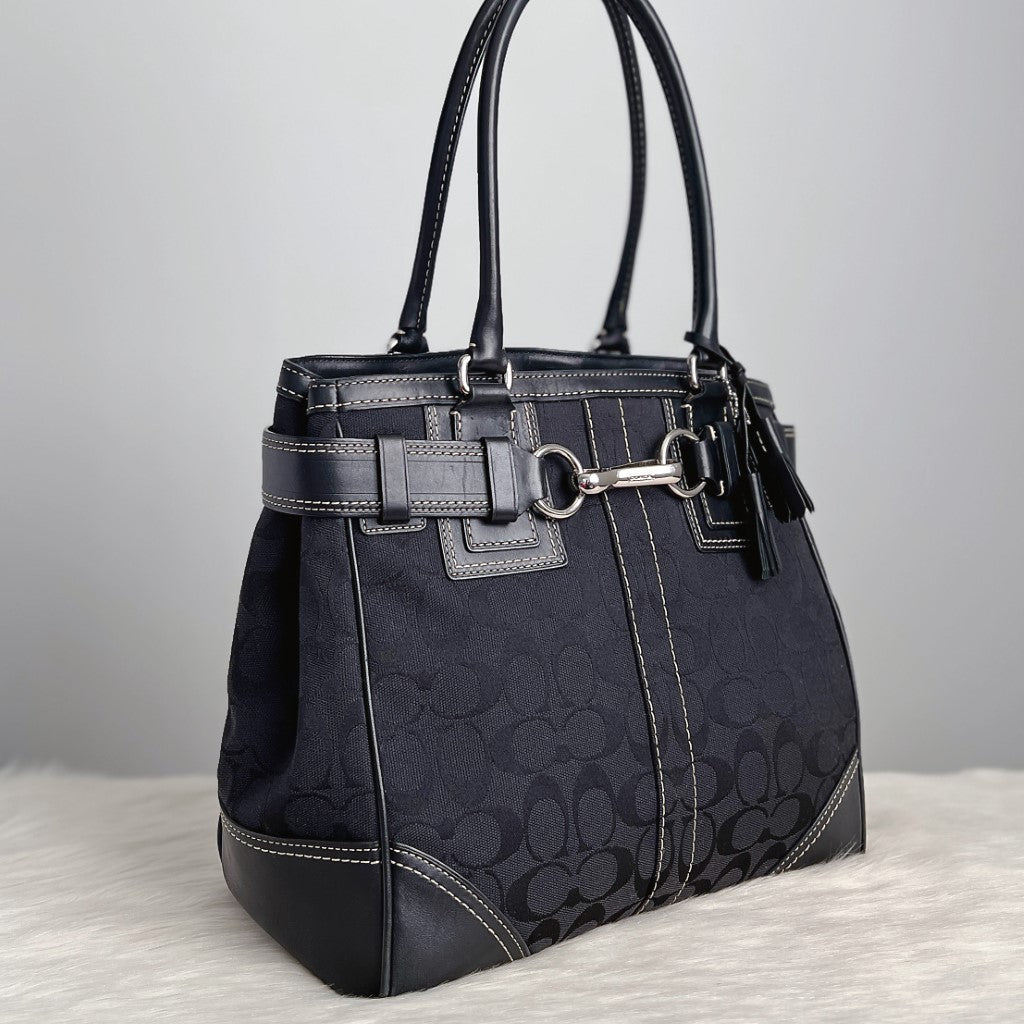 Coach Black Monogram Front Buckle Career Shoulder Bag