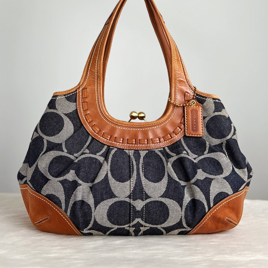 Coach Denim Monogram Triple Compartment Shoulder Bag