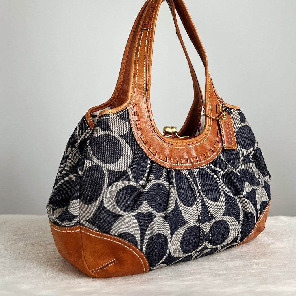 Coach Denim Monogram Triple Compartment Shoulder Bag