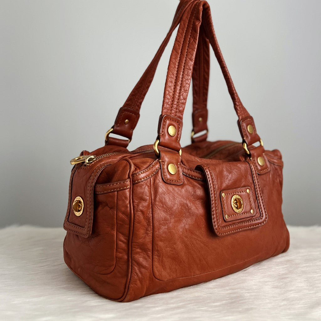 Marc Jacobs Caramel Leather Turn Lock Shoulder Bag