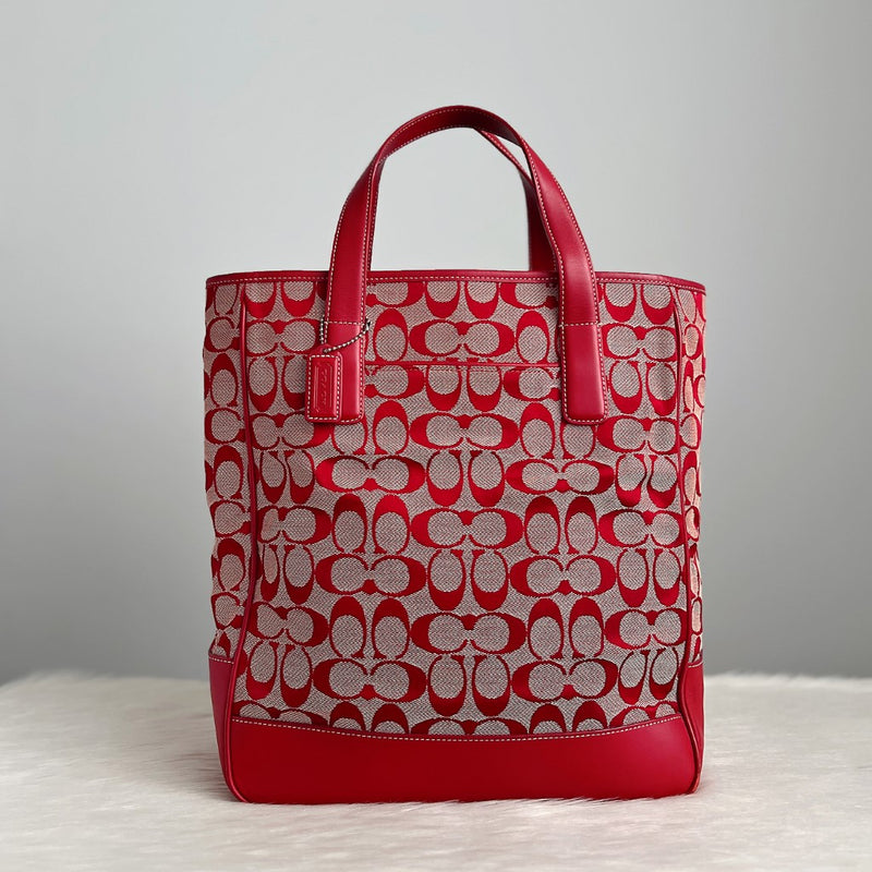Coach Red Signature Monogram Tote Shoulder Bag Luxury Trade
