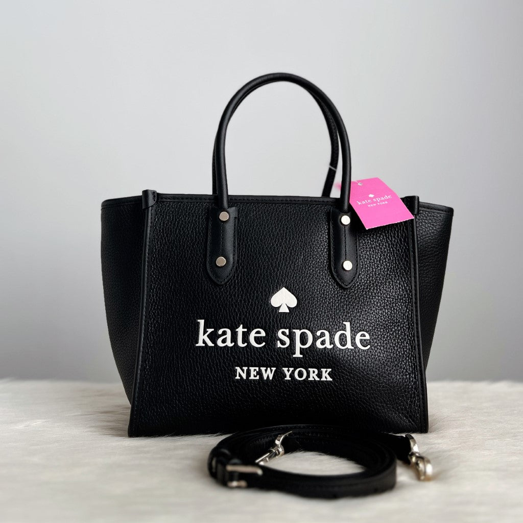 Kate Spade Black Leather Front Logo 2 Way Shoulder Bag New with Tags