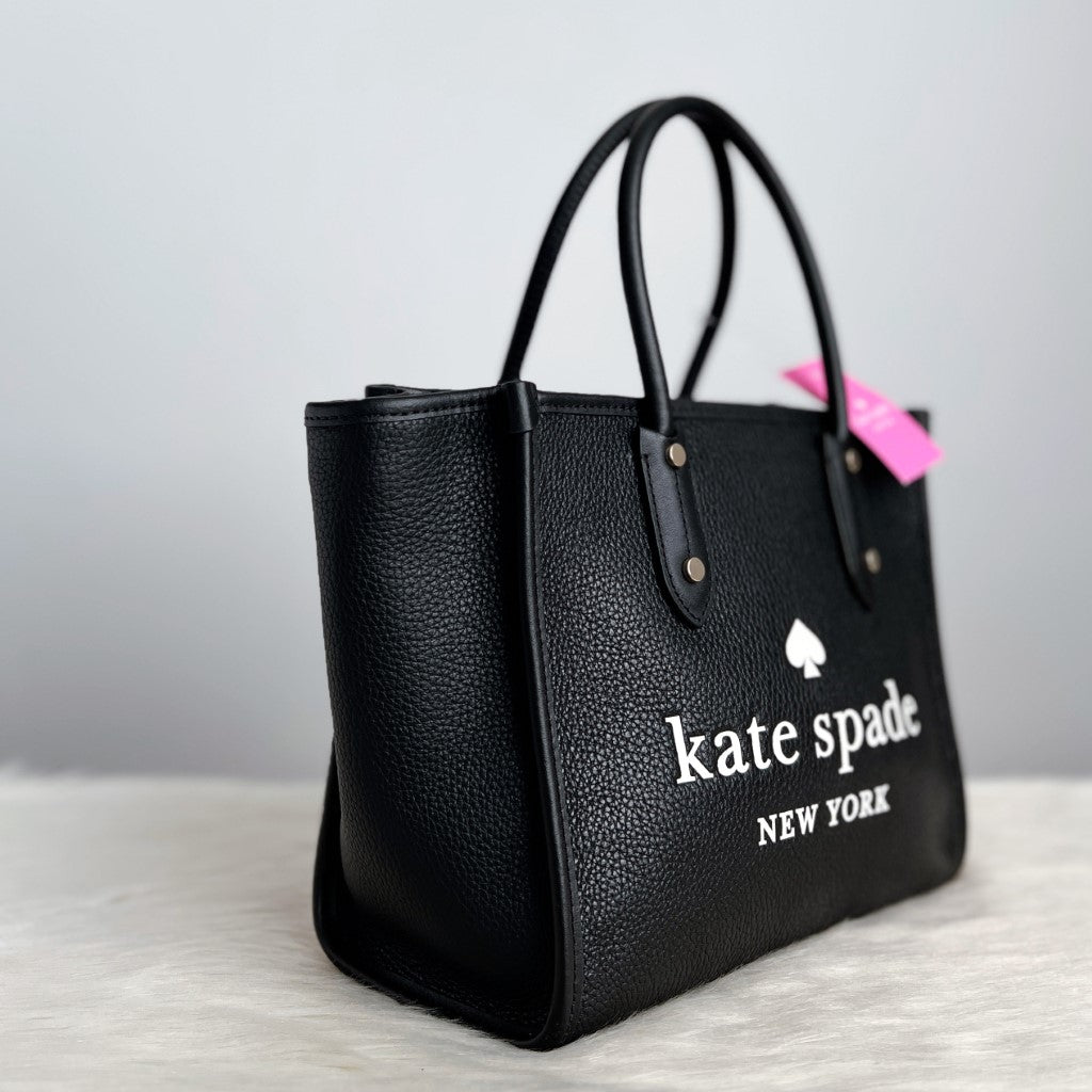 Kate Spade Black Leather Front Logo 2 Way Shoulder Bag New with Tags