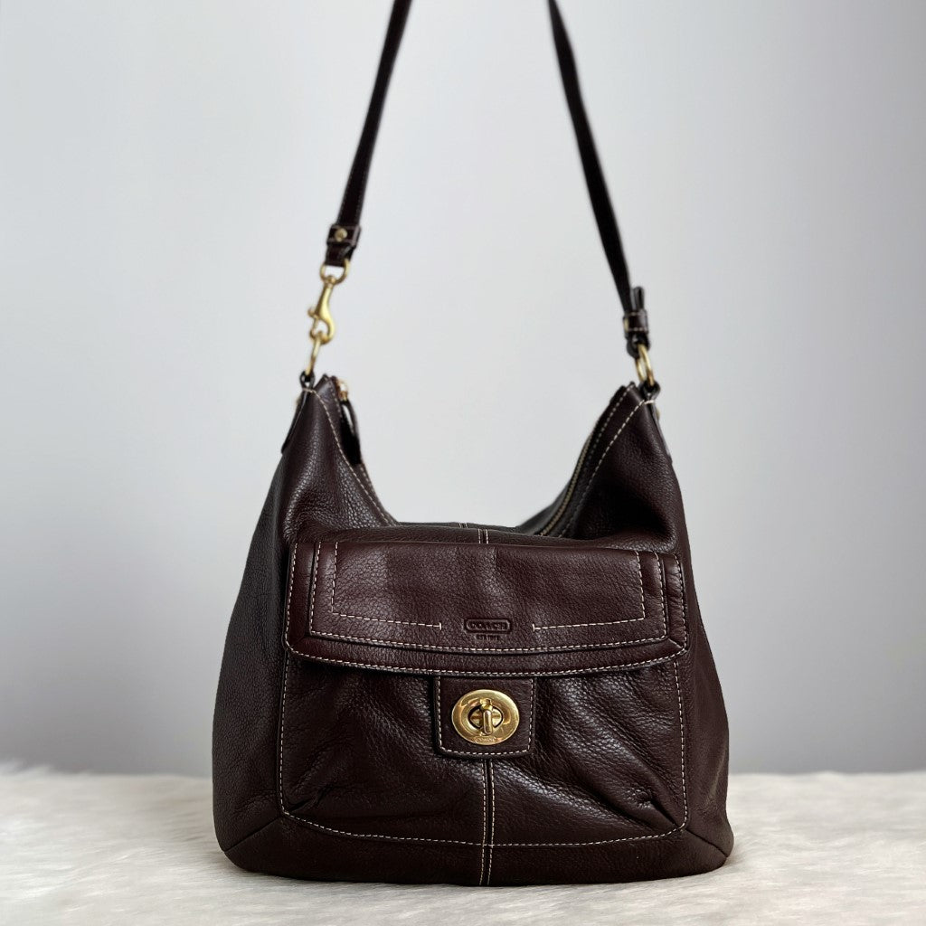 Coach Chocolate Leather Turn Lock Crossbody Shoulder Bag