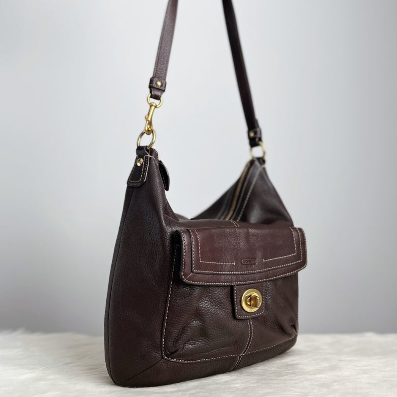 Coach Chocolate Leather Turn Lock Crossbody Shoulder Bag Luxury Trade