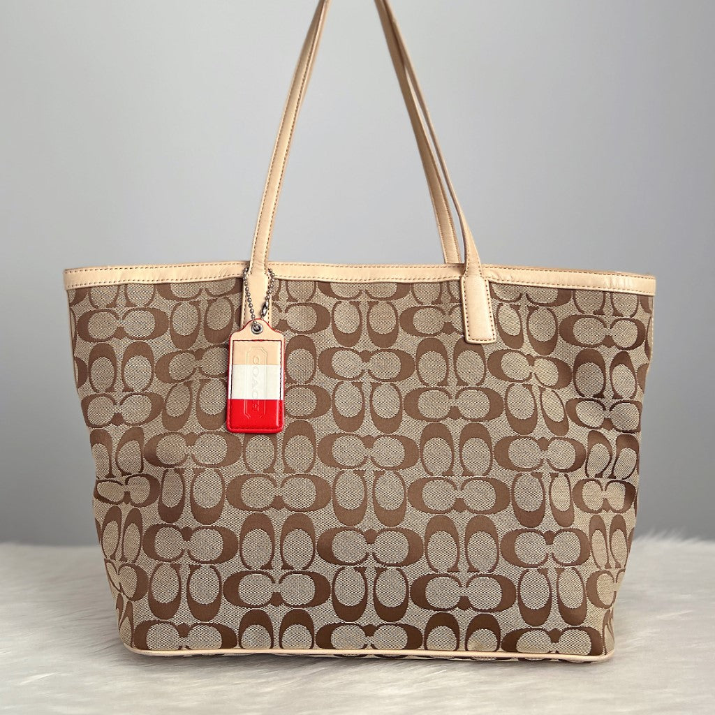 Coach Signature Monogram Shopper Shoulder Bag