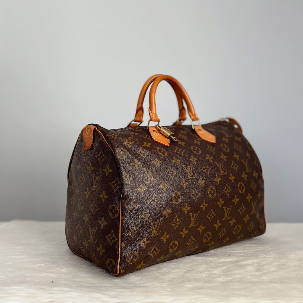 Louis Vuitton Signature Monogram Speedy 35 Bag + Lock & Keys