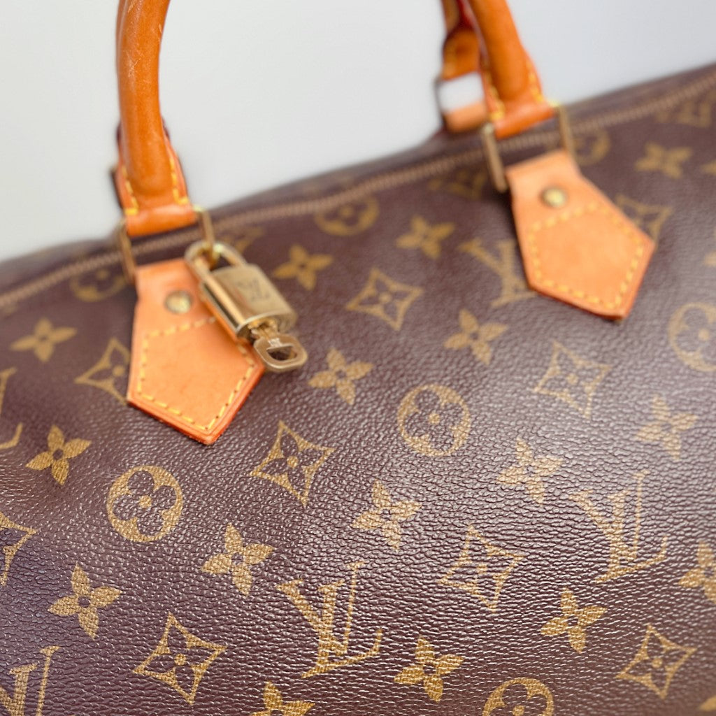 Louis Vuitton Signature Monogram Speedy 35 Bag + Lock & Keys