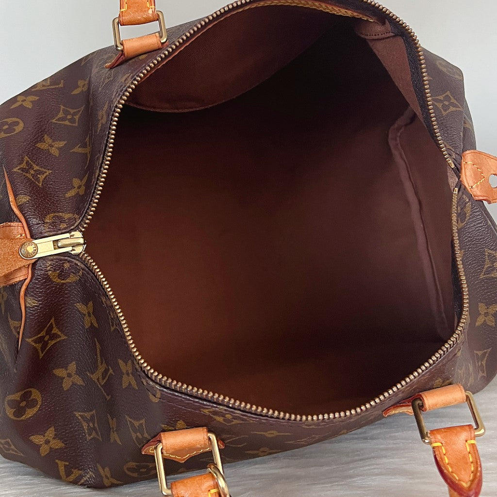 Louis Vuitton Signature Monogram Speedy 35 Bag + Lock & Keys