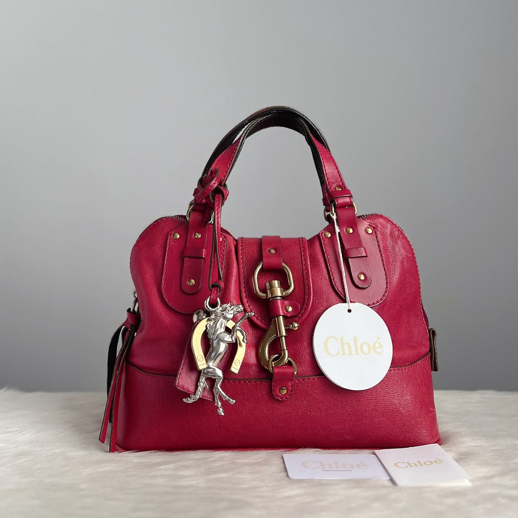 Chloe Fuchsia Leather Charm Detail Tote Bag