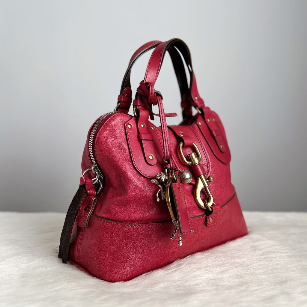 Chloe Fuchsia Leather Charm Detail Tote Bag