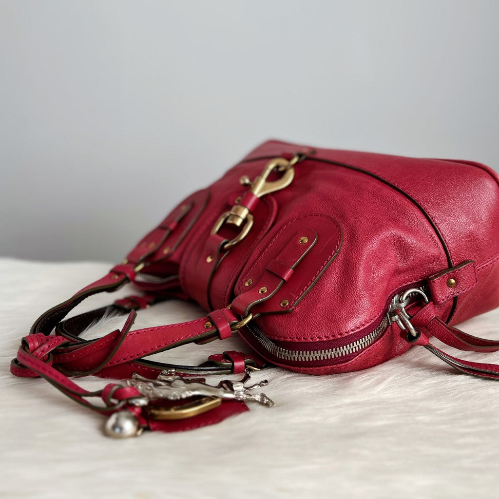 Chloe Fuchsia Leather Charm Detail Tote Bag