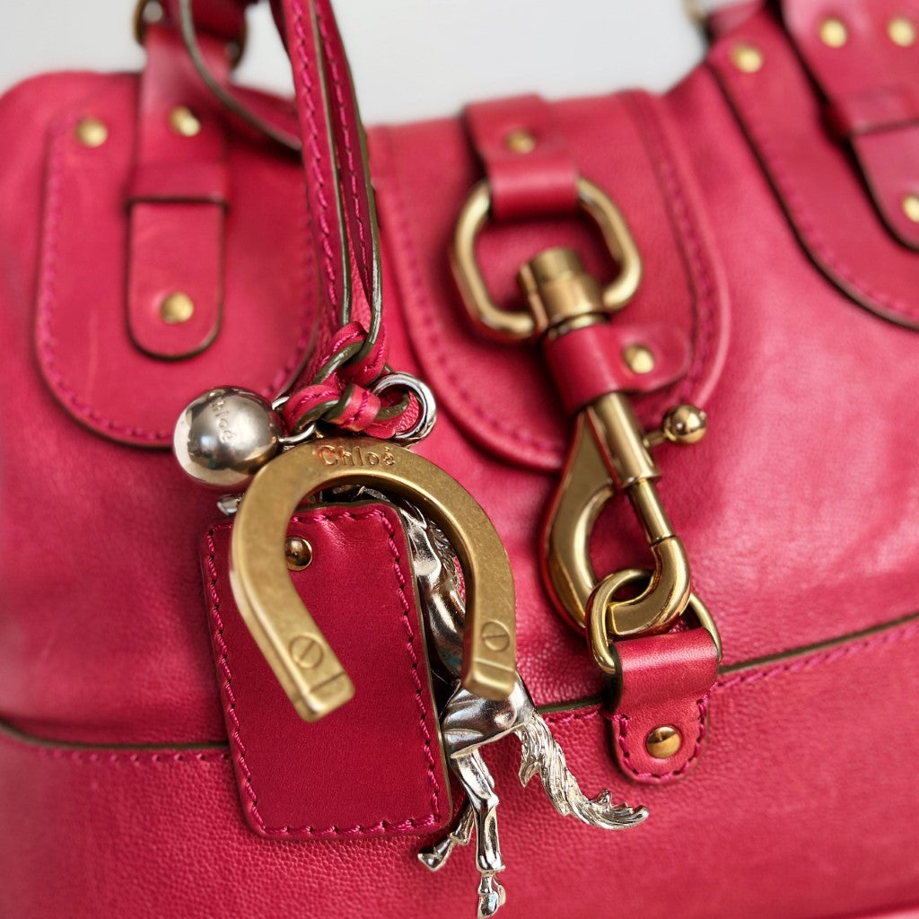 Chloe Fuchsia Leather Charm Detail Tote Bag