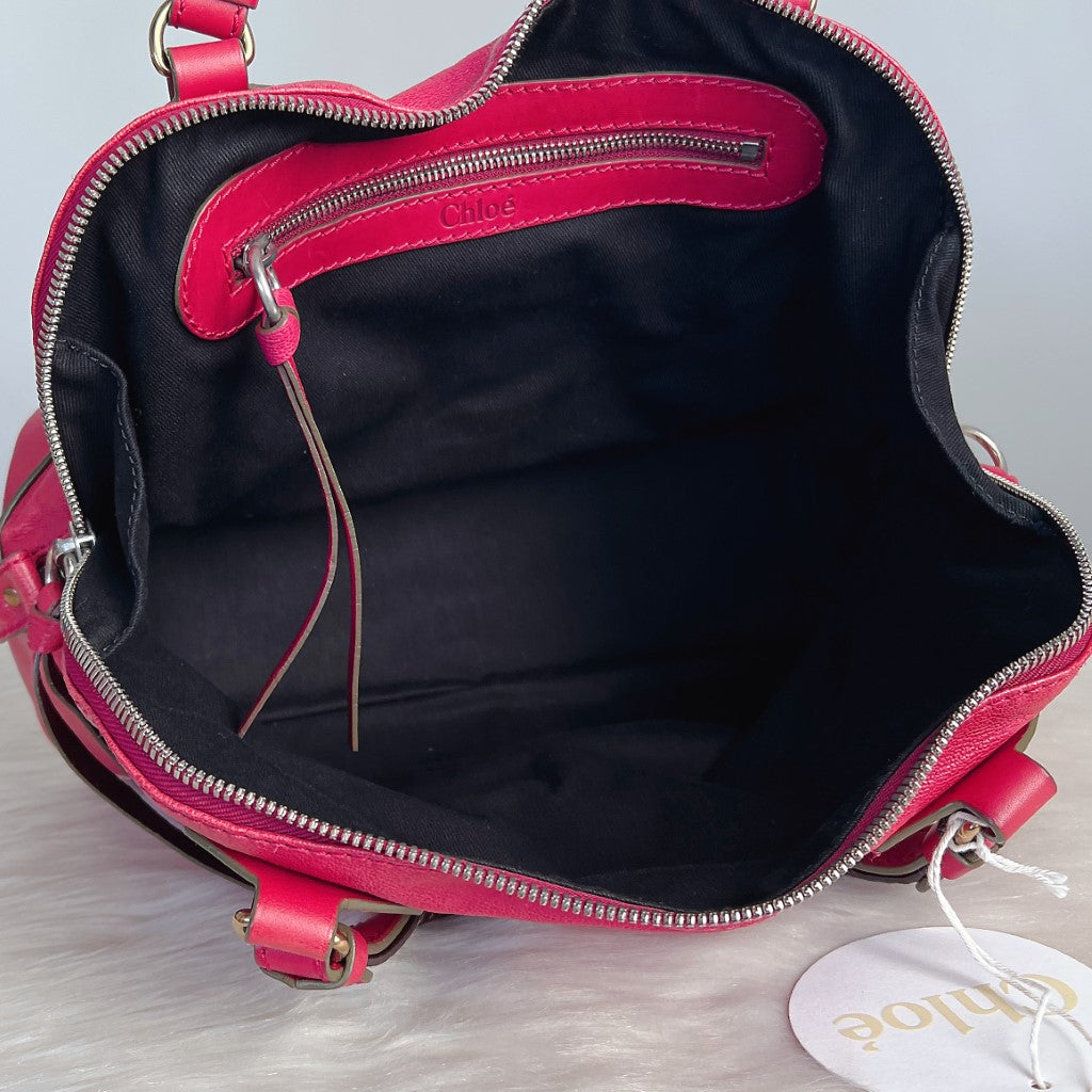 Chloe Fuchsia Leather Charm Detail Tote Bag