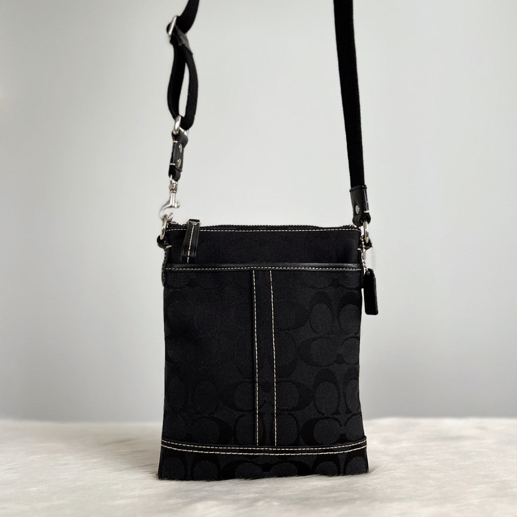 Coach Black Monogram Front Pocket Small Crossbody Shoulder Bag