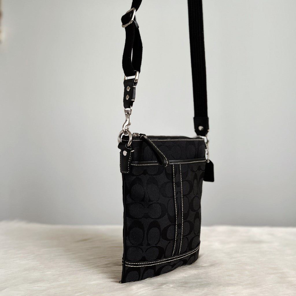 Coach Black Monogram Front Pocket Small Crossbody Shoulder Bag