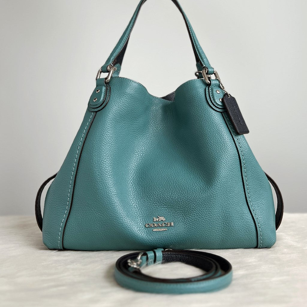 Coach Teal Leather Front Logo 2 Way Shoulder Bag