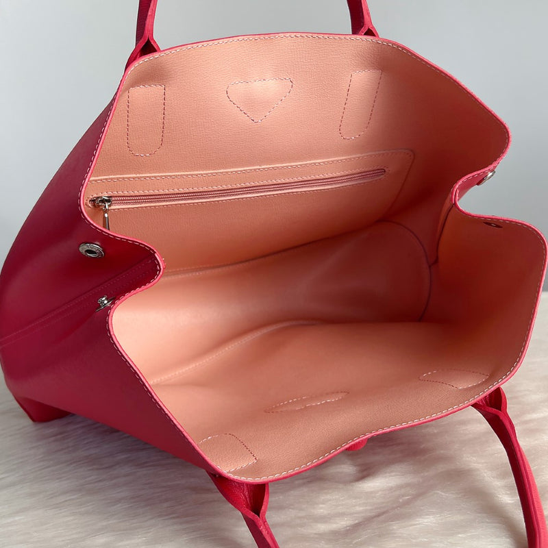 Longchamp Raspberry Leather Signature Closure Tote Bag Excellent