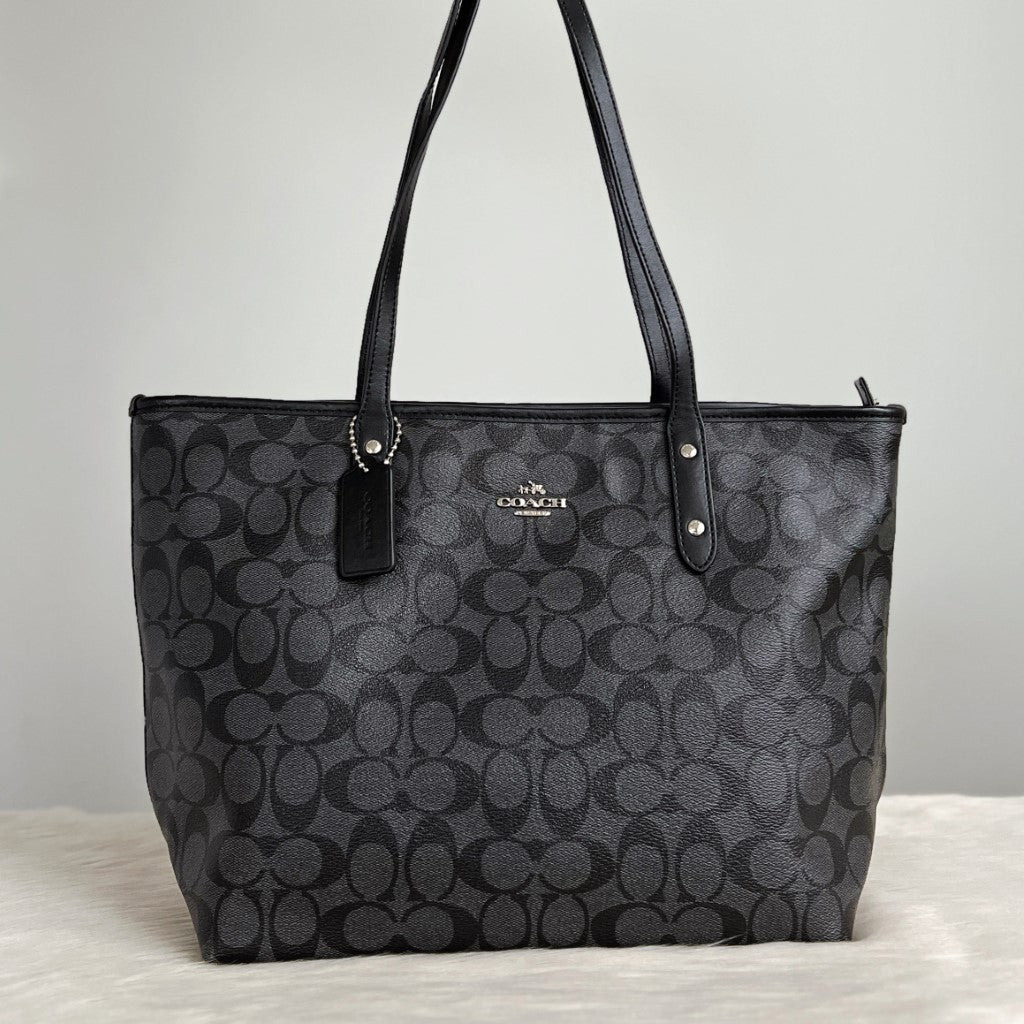 Coach Black Monogram Front Logo Shopper Shoulder Bag