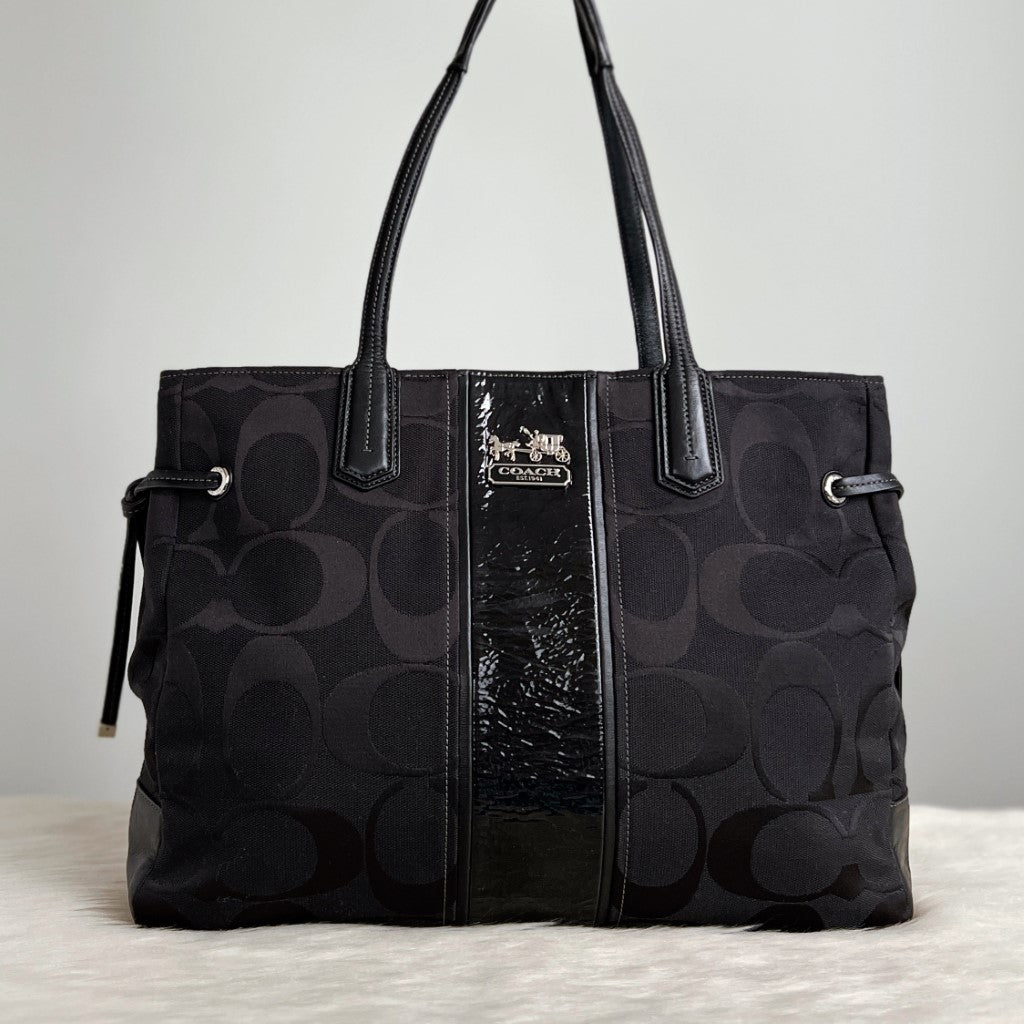 Coach Black Monogram Drawstring Career Shoulder Bag