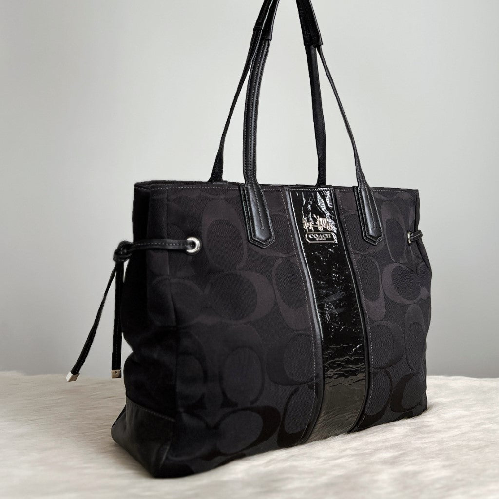 Coach Black Monogram Drawstring Career Shoulder Bag